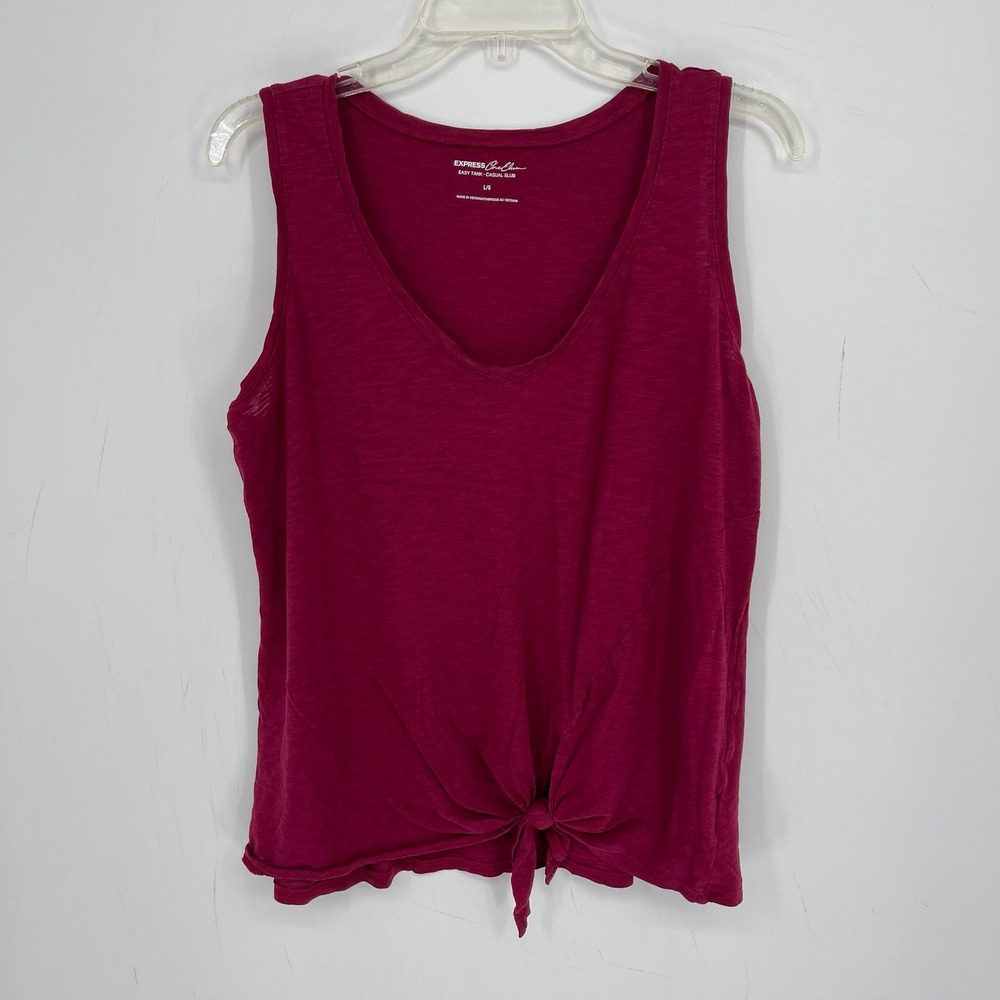 Express Women's Burgundy Modal Blend Tie Front Slub Knit Easy Tank Top Size L